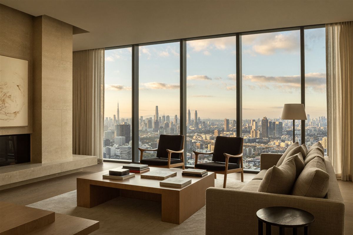 クアラルンプールの高層コンドミニアムのリビング / A condominium living room overlooking Kuala Lumpur